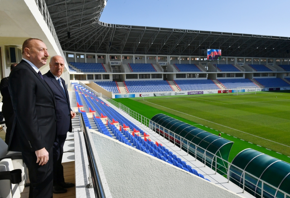 Prezident İlham Əliyev Mehdi Hüseynzadə adına Sumqayıt şəhər stadionunda yaradılan şəraitlə tanış olub