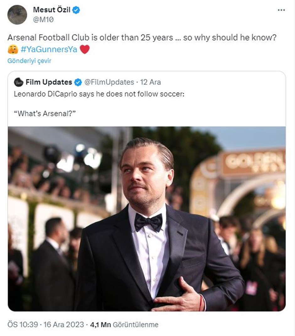 Məsut Özilin Leonardo DiKaprioya verdiyi cavab gündəm oldu