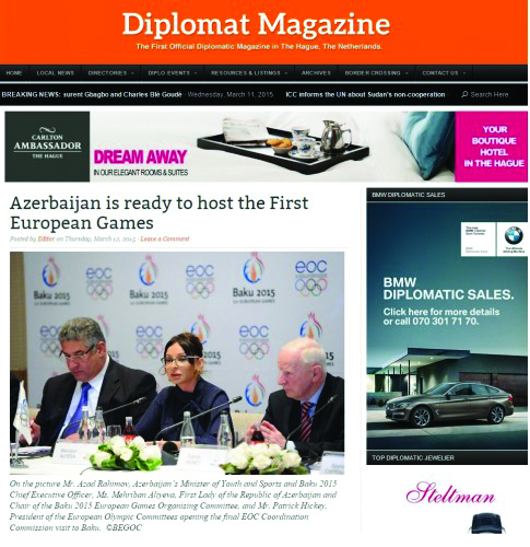 Hollandiya mətbuatında Bakı-2015 ilk Avropa Oyunları barədə məqalə dərc olunub