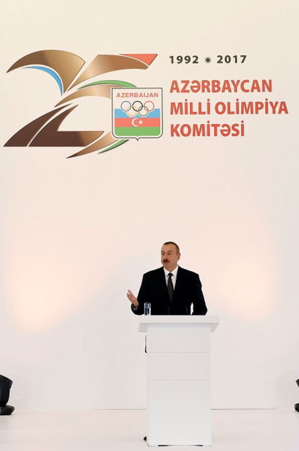 Azərbaycan Prezidenti İlham Əliyev Milli Olimpiya Komitəsinin 25 illik yubileyinə həsr olunmuş təntənəli mərasimdə iştirak edib